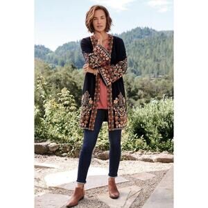 Soft Surroundings Women's Fiberworks Kimono XS Floral embroidery Cottagecore